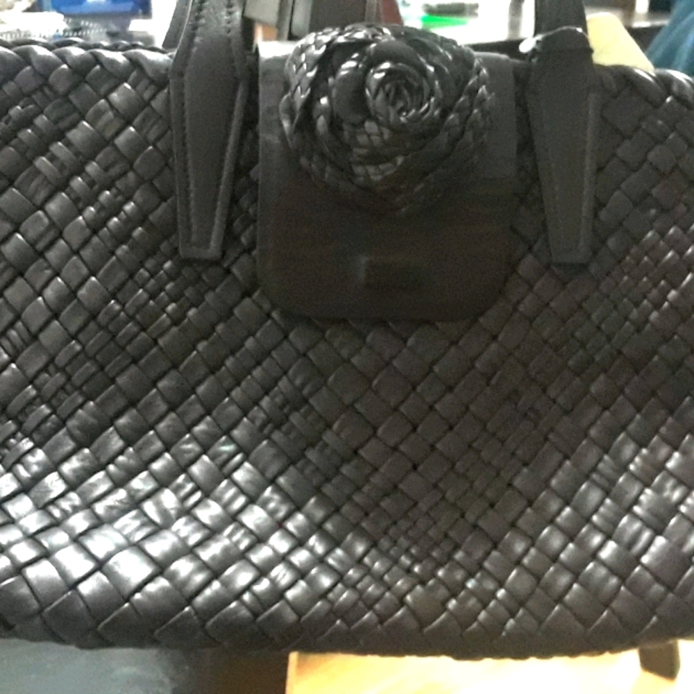 Chocolate Brown weaved leather tote bag